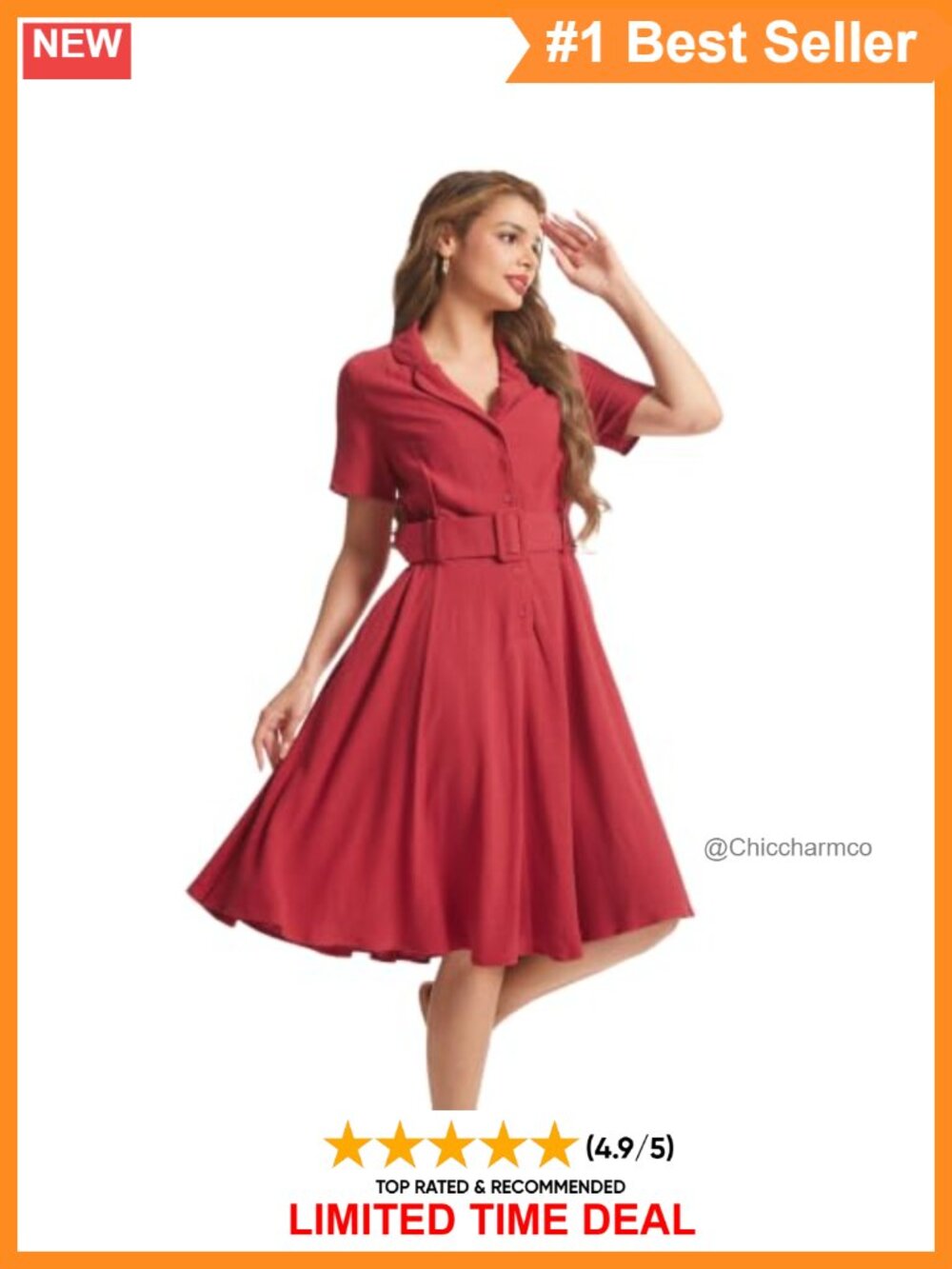 Fit & Flare Collared Short Sleeve Button Dress with Belt